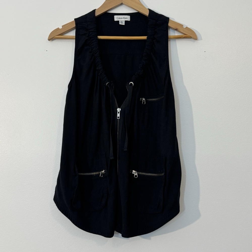 Calvin Klein Womens Black Utility Zip Up Vest Sleeveless XS‎ GorpcoreUtility